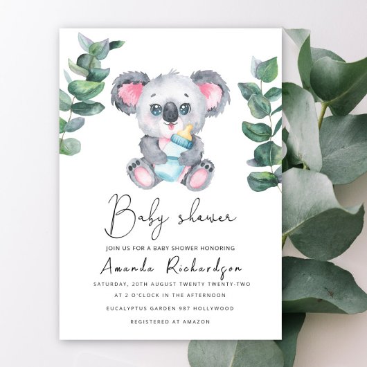Invitation Baby shower de l'ours Koala