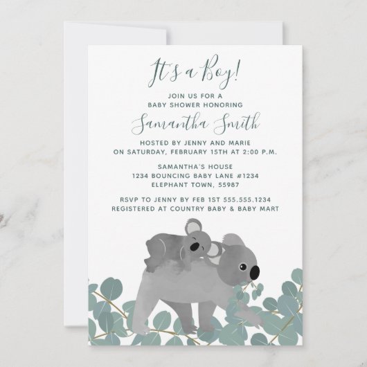Invitation Baby shower de l'ours Koala (Devant)