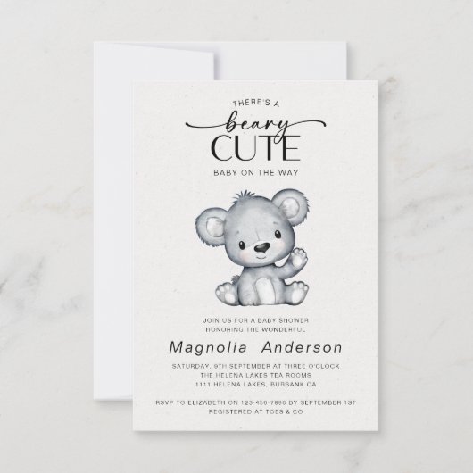 Invitation Baby shower de l'ours mou (Devant)