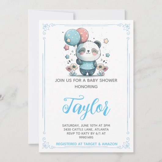 Invitation Baby shower de l'ours Panda (Devant)