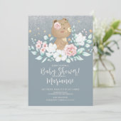 Invitation Baby shower de l'ours Parties scintillant florale (Debout devant)
