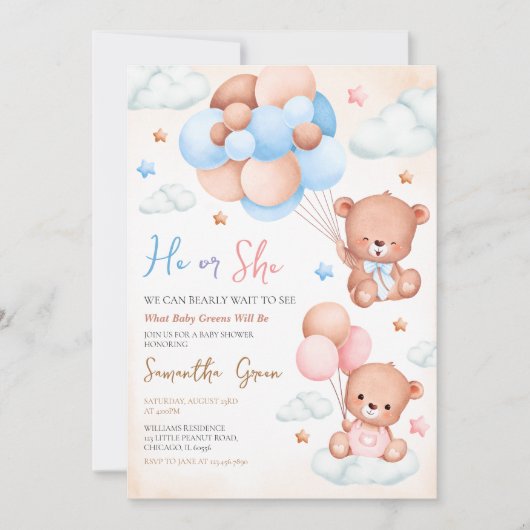 Invitation Baby shower de l'ours revel de sexe (Devant)