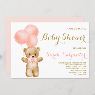 Invitation Baby shower de l'ours rose
