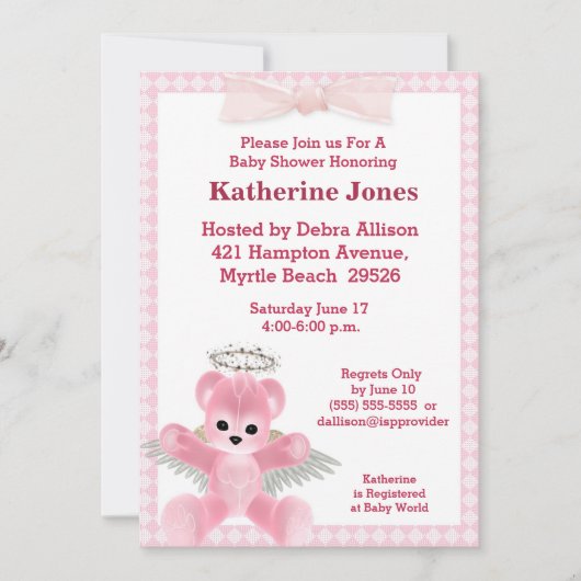 Invitation Baby shower de l'ours rose (Devant)