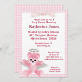 Invitation Baby shower de l'ours rose (Devant / Derrière)