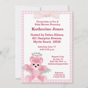 Invitation Baby shower de l'ours rose