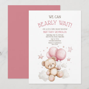 Invitation Baby shower de l'ours rose d'attente