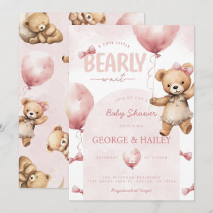 Invitation Baby shower de l'ours rose Teddy
