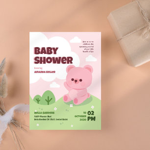 Invitation Baby shower de l'ours rose Teddy