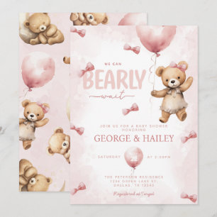 Invitation Baby shower de l'ours rose Teddy
