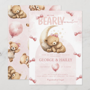 Invitation Baby shower de l'ours rose Teddy