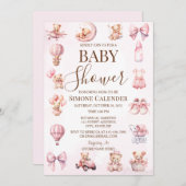 Invitation Baby shower de l'ours rose Teddy (Devant / Derrière)