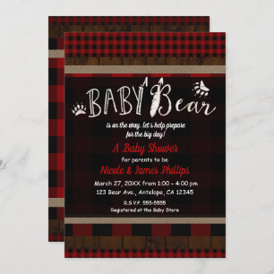 Invitation Baby shower de l'ours roux à plaid rustique Unisex