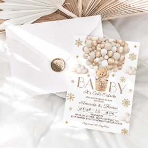 Invitation Baby shower de l'ours Winter Snowflakes & Balloons