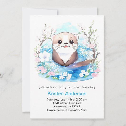 Invitation Baby shower de loutres d'aquarelle (Devant)