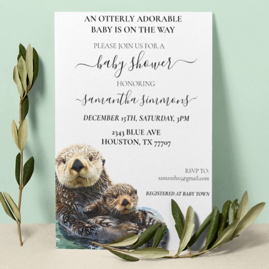 Invitation Baby shower de loutres de mer Aquarelle adorable