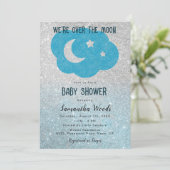 Invitation Baby shower de lune d'argent et de Parties scintil (Debout devant)