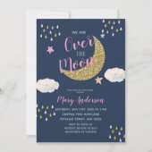 Invitation Baby shower de lune d'or rose (Devant)