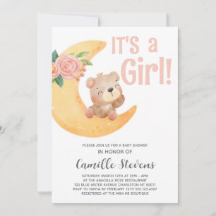 Invitation Baby shower de lune mignonne fille