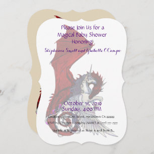 Invitation Baby shower de l'Unicorne Dragon rouge
