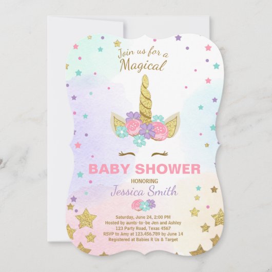 Invitation Baby shower de l'Unicorne Pink Gold Mag (Devant)