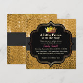 Invitation Baby shower de luxe Gold Crown Little Prince (Devant / Derrière)
