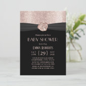 Invitation Baby shower de luxe moderne Rose Gold Floral Ribbo (Debout devant)
