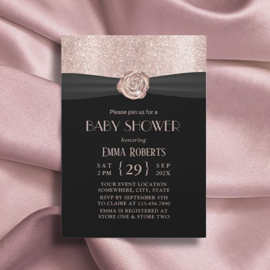 Invitation Baby shower de luxe moderne Rose Gold Floral Ribbo