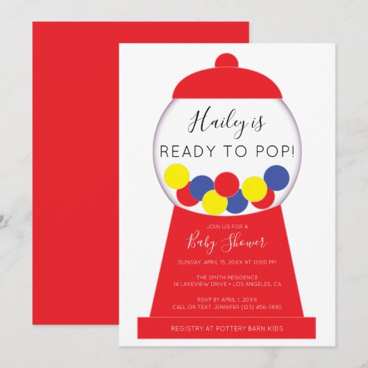Invitation Baby shower de machine de gumball moderne et neutr (Devant / Derrière)