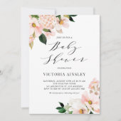 Invitation Baby shower de Magnolias et d'Hydrangeas roses (Devant)