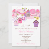 Invitation Baby shower de maisons d'oiseaux floraux rose et v (Devant)