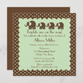 Invitation Baby shower de maman et d'éléphant de triplets (Devant / Derrière)