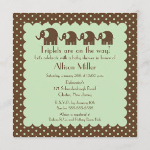 Invitation Baby shower de maman et d'éléphant de triplets