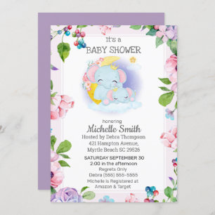 Invitation Baby shower de maman florale rose violet