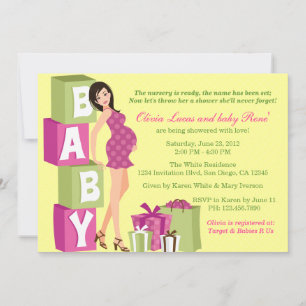 Invitation Baby shower de maman moderne Pink Green Poka Dot