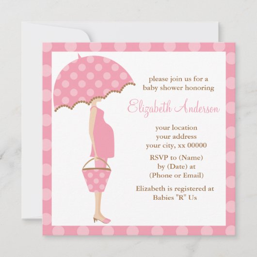 Invitation Baby shower de maman parapluie Pois rose (Devant)