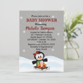 Invitation Baby shower de manchot d'hiver/Invitation d'annive (Debout devant)