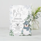 Invitation Baby shower de manchot d'hiver Silver Snowflakes (Debout devant)