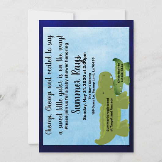 Invitation Baby shower de marais d'alligator (Devant)