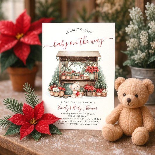 Invitation Baby shower de marché de Noël cultivé localement