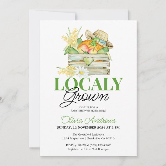 Invitation Baby shower de marché des fermiers cultivés locale (Devant)