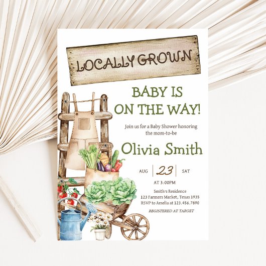 Invitation Baby shower de marché rustique cultivé localement