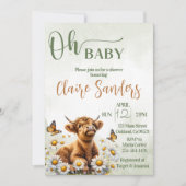 Invitation Baby shower de marguerite fleurie de vache Highlan (Devant)