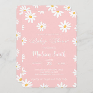Invitation Baby shower de marguerite florale blanc et rose