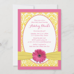 Invitation Baby shower de marguerite rose jaune