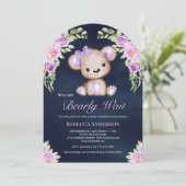 Invitation Baby shower de marine de l'ours en peluche violet (Debout devant)