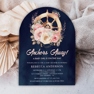 Invitation Baby shower de marine floral roue Nautique fille m