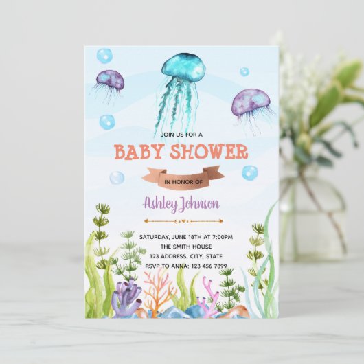 Invitation baby shower de méduses (Debout devant)