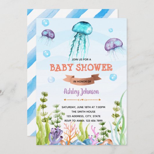 Invitation baby shower de méduses (Devant / Derrière)