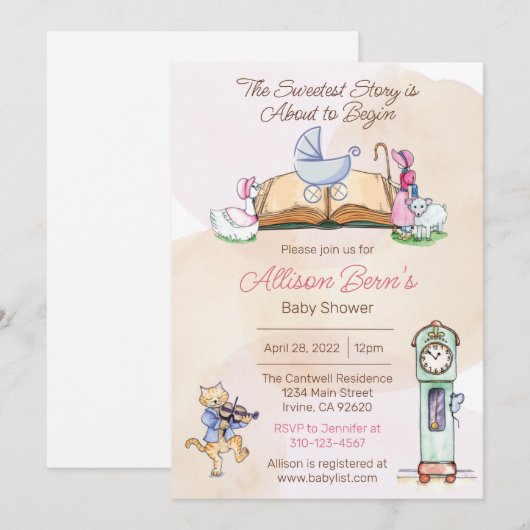 Invitation Baby shower de Mère Goose (Devant / Derrière)